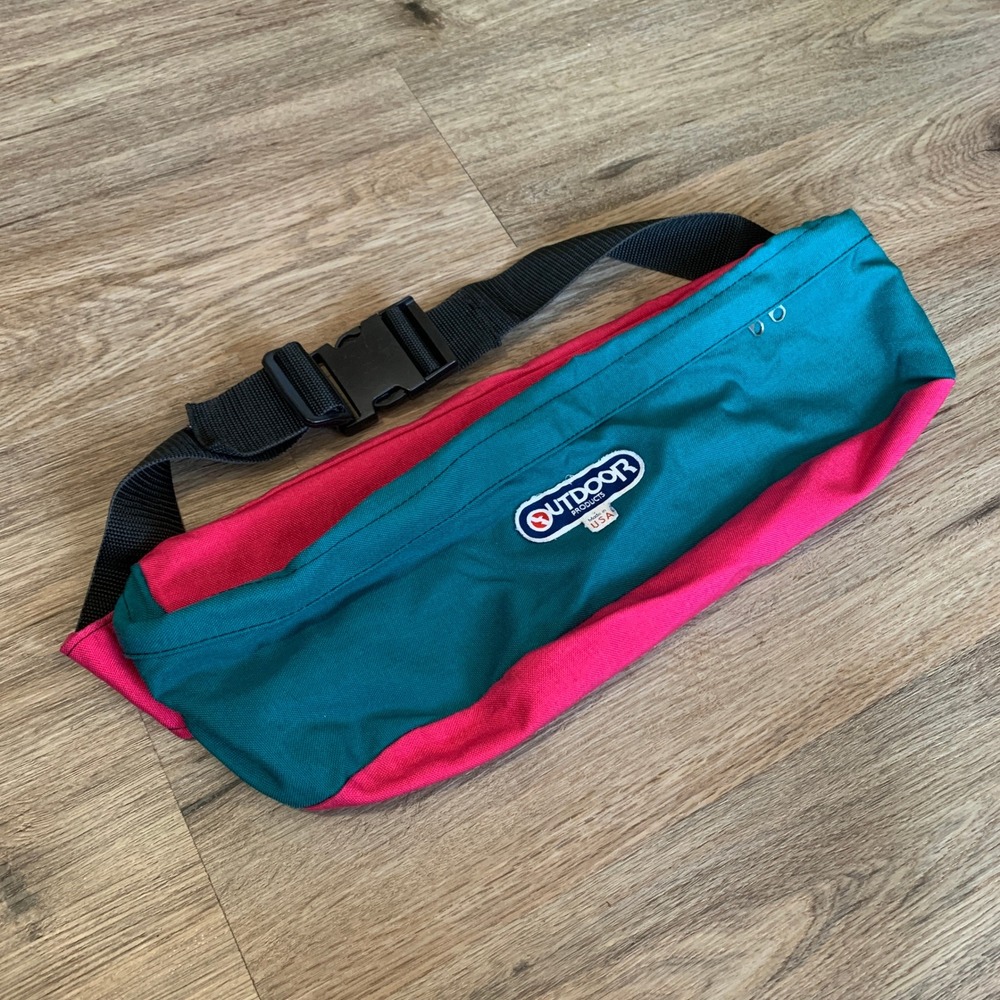 Vintage Outdoor Products Fanny Pack Teal Pink Colorblock Made in USA Hip Bag